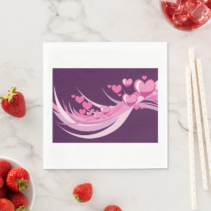 Romantic Abstract Pink Hearts Design On Purple  Napkin