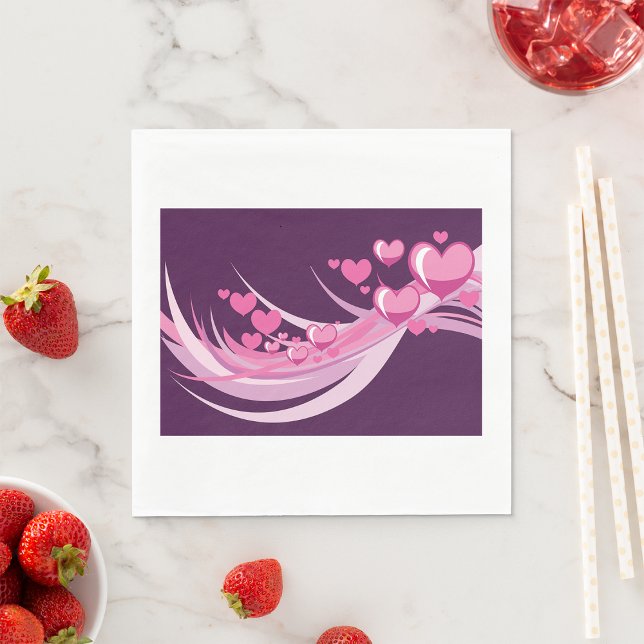Romantic Abstract Pink Hearts Design On Purple  Napkin (Creator Uploaded)