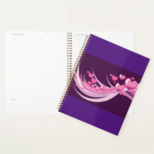 Romantic Abstract Pink Hearts Design On Purple Planner