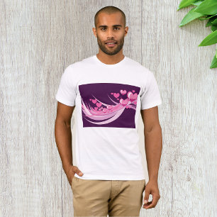 Romantic Abstract Pink Hearts Design On Purple T-Shirt