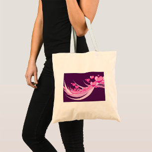 Romantic Abstract Pink Hearts Design On Purple  Tote Bag