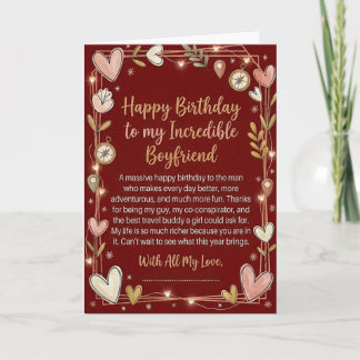 Romantic Adventure Boyfriend Birthday Card Red