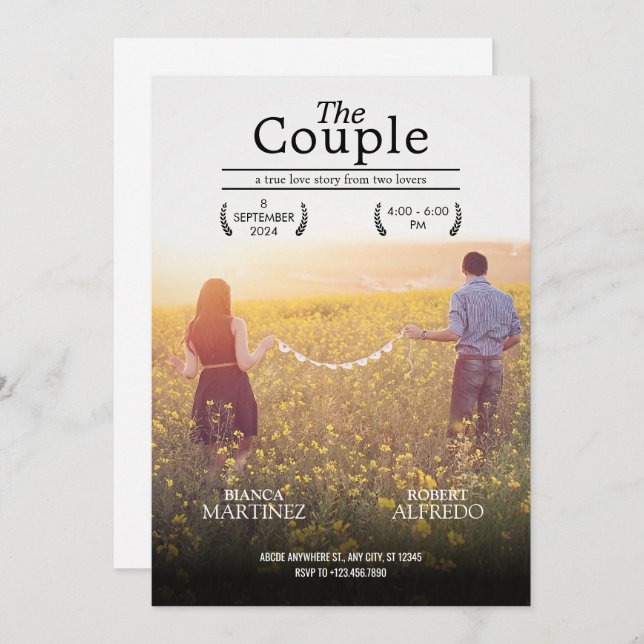 Romantic aesthetic wedding movie poster photo invitation (Front/Back)