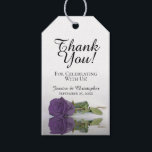 Romantic Amethyst Purple Rose Wedding Thank You Gift Tags<br><div class="desc">These wedding gift tags are designed to be used with favours or gifts for family, special guests, or members of your bridal party. The design is simple yet elegant with a single long stemmed amethyst purple coloured rose reflecting in a pool of water with waves and ripples. The caption reads:...</div>