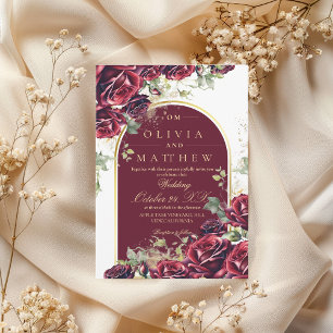 Romantic and elegant Burgundy Rose Floral Wedding Invitation