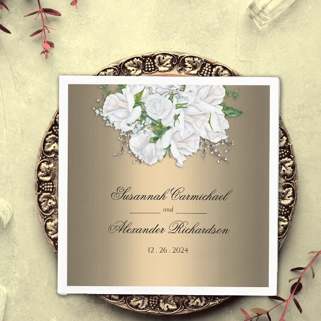 Romantic and Elegant Roses on Gold Wedding Napkin (Creator Uploaded)
