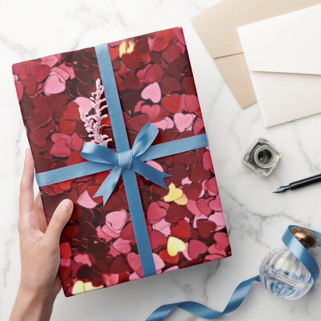 Romantic and Festive Red Pink Hearts Confetti Wrapping Paper (Gifting)