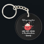 Romantic and Funny Christmas Key Ring<br><div class="desc">Celebrate the warmth of love and togetherness with this charming keychain featuring the phrase “We Got Together Like Hot Cocoa & Marshmallows” with a cosy red mug of hot chocolate surrounded by snowflakes. Perfect for winter, Christmas, holiday parties, or as a heartfelt design for couples, friends, and family who share...</div>