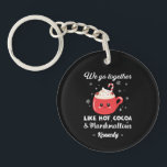 Romantic and Funny Christmas Key Ring<br><div class="desc">Celebrate the warmth of love and togetherness with this charming keychain featuring the phrase “We Got Together Like Hot Cocoa & Marshmallows” with a cosy red mug of hot chocolate surrounded by snowflakes. Perfect for winter, Christmas, holiday parties, or as a heartfelt design for couples, friends, and family who share...</div>