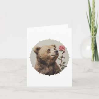 Romantic and inspiring bear with rose card