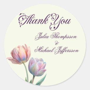 Romantic and Poetic Pastel Tulips Watercolor Classic Round Sticker