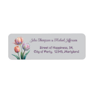 Romantic and Poetic Pastel Tulips Watercolor Return Address Label