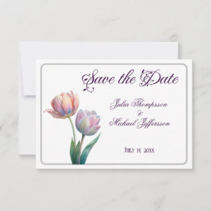 Romantic and Poetic Pastel Tulips Watercolor Save The Date