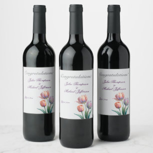 Romantic and Poetic Pastel Tulips Watercolor Wine Label