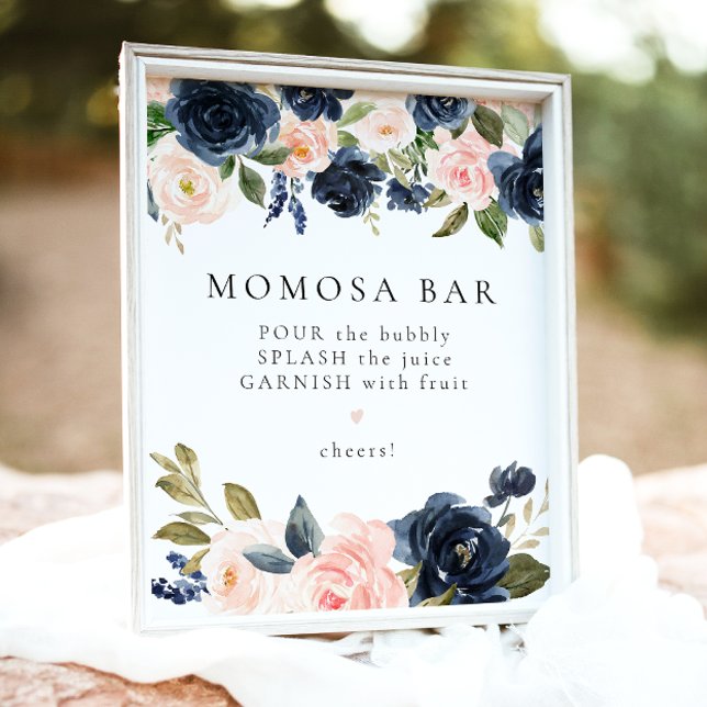 Romantic and Sweet Navy Floral Momosa Bar Sign (Creator Uploaded)