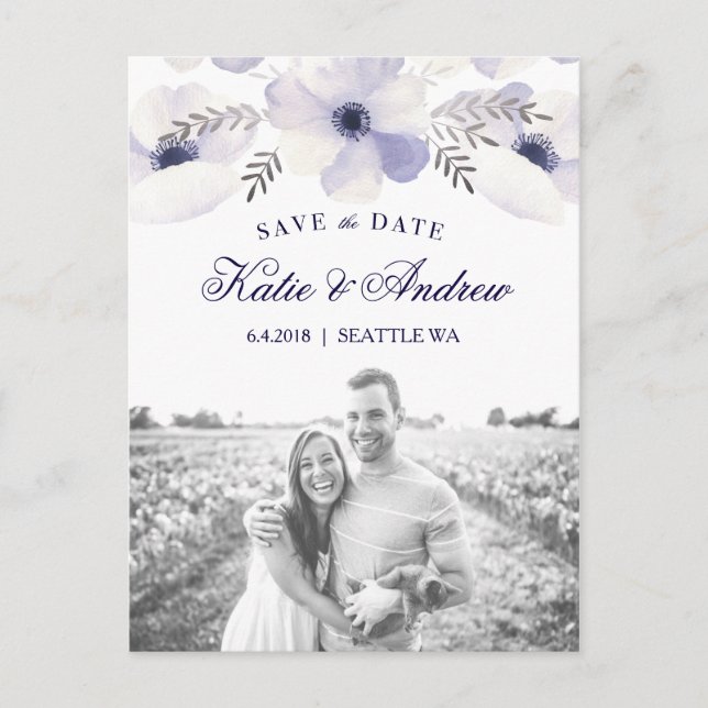 Romantic Anemones Save The Date Announcement Postcard (Front)