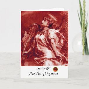 ROMANTIC ANGEL,FEATHER,ANTIQUE RED WHITE Christmas Holiday Card