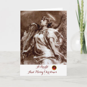 ROMANTIC ANGEL,FEATHER,BROWN SEPIA WHITE Christmas Holiday Card