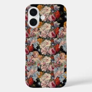 ROMANTIC ANGEL GATHERING PINK ROSES AND FLOWERS iPhone 16 CASE