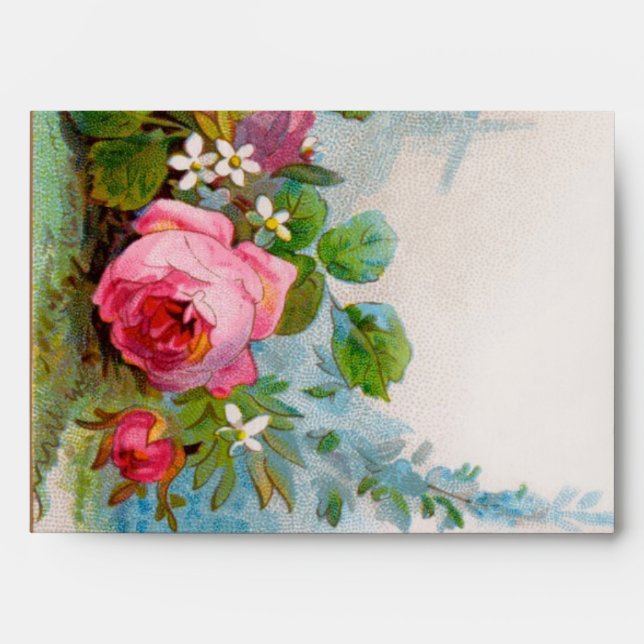 ROMANTIC ANGEL GATHERING PINK ROSES AND FLOWERS ENVELOPE (Front)
