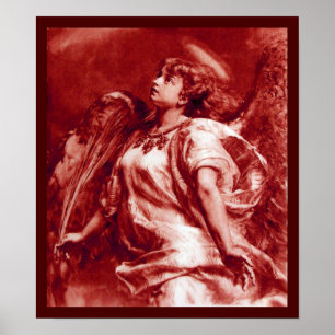 ROMANTIC ANGEL WITH FEATHER IN ANTIQUE RED WHITE POSTER