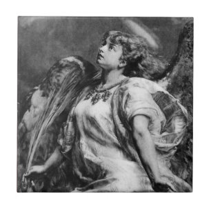 ROMANTIC ANGEL WITH FEATHER IN BLACK AND WHITE TILE