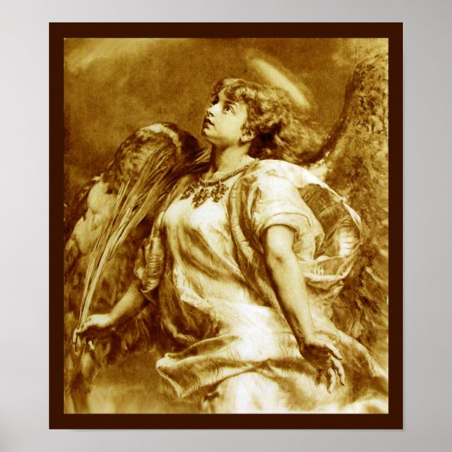ROMANTIC ANGEL WITH FEATHER IN BROWN SEPIA,WHITE POSTER (Front)
