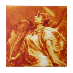 ROMANTIC ANGEL WITH FEATHER IN  GOLD ORANGE ,BROWN TILE