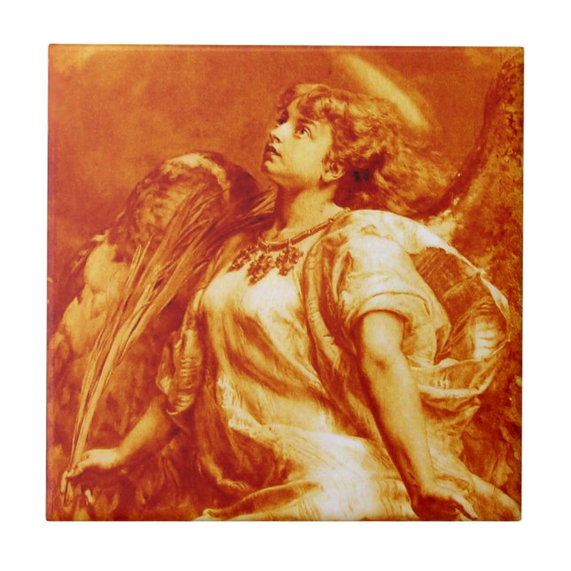 ROMANTIC ANGEL WITH FEATHER IN  GOLD ORANGE ,BROWN TILE (Front)