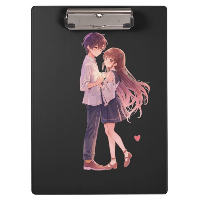 Romantic Anime Couple - Cute Aesthetic Lovers Art  Clipboard (Front)