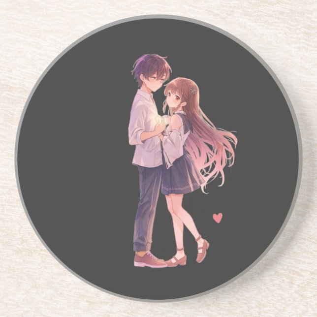 Romantic Anime Couple - Cute Aesthetic Lovers Art  Coaster (Front)