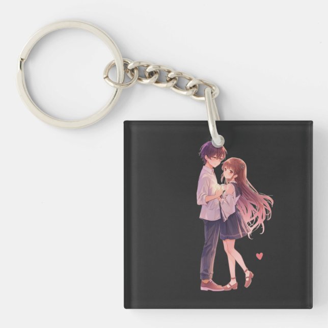 Romantic Anime Couple - Cute Aesthetic Lovers Art  Key Ring (Front)