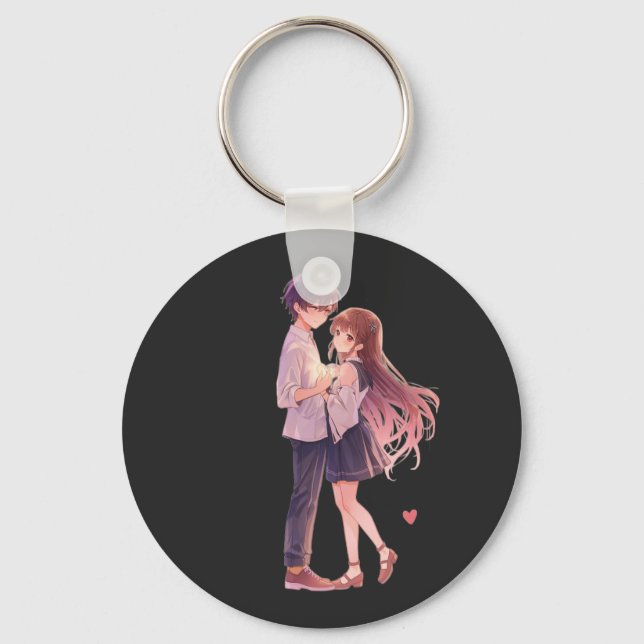 Romantic Anime Couple - Cute Aesthetic Lovers Art  Key Ring (Front)