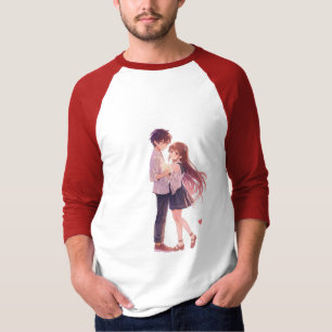 Romantic Anime Couple - Cute Aesthetic Lovers Art  T-Shirt