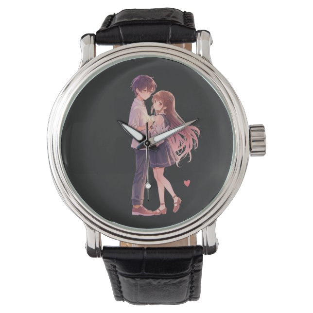 Romantic Anime Couple - Cute Aesthetic Lovers Art  Watch (Front)