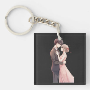 Romantic Anime Couple Embrace T-Shirt Key Ring