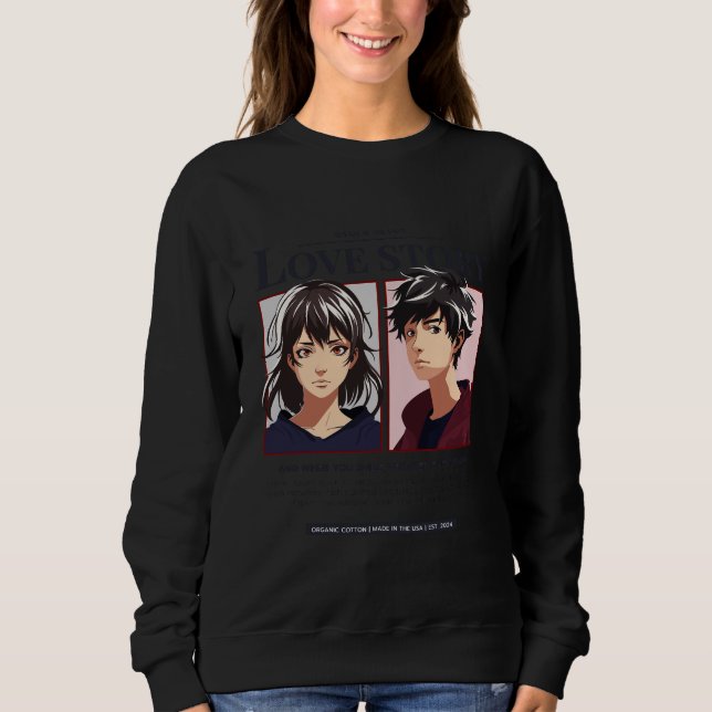 Romantic Anime Couple Love Story White Sweatshirt (Front)