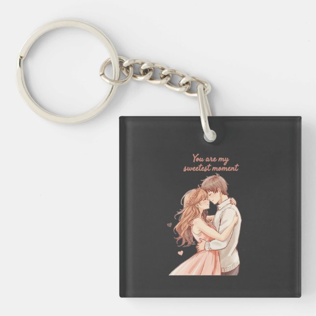 Romantic Anime Couple - Sweet Valentine Moment Key Ring (Front)