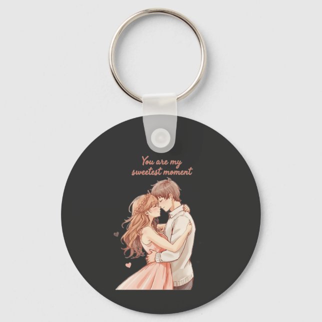 Romantic Anime Couple - Sweet Valentine Moment Key Ring (Front)