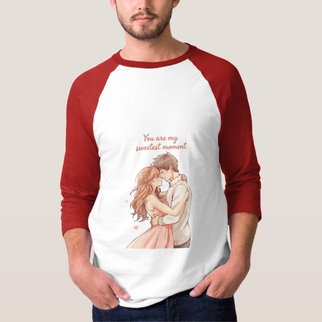 Romantic Anime Couple - Sweet Valentine Moment T-Shirt (Front)