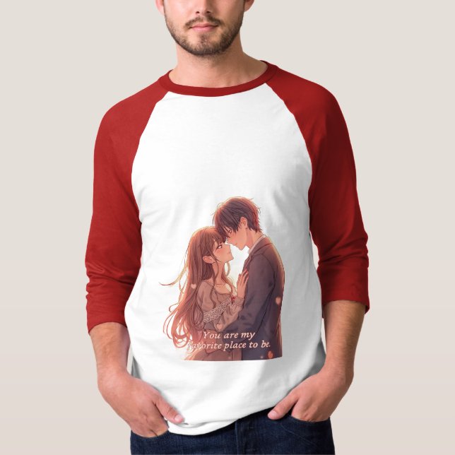 Romantic Anime Couple - Valentine's Day  Aesthetic T-Shirt (Front)