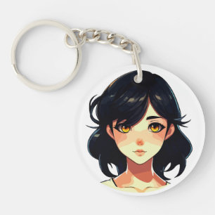 Romantic Anime Dream: Blue-Haired Beauty Key Ring