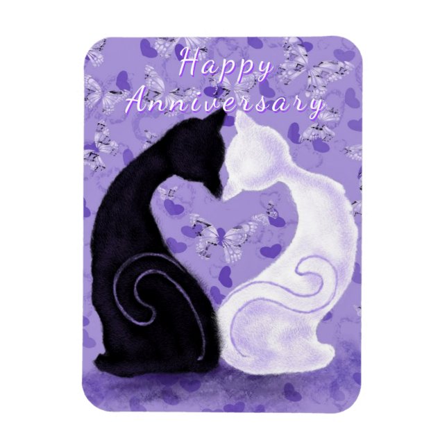 Romantic Anniversary Magnet with Couple Cat (Vertical)