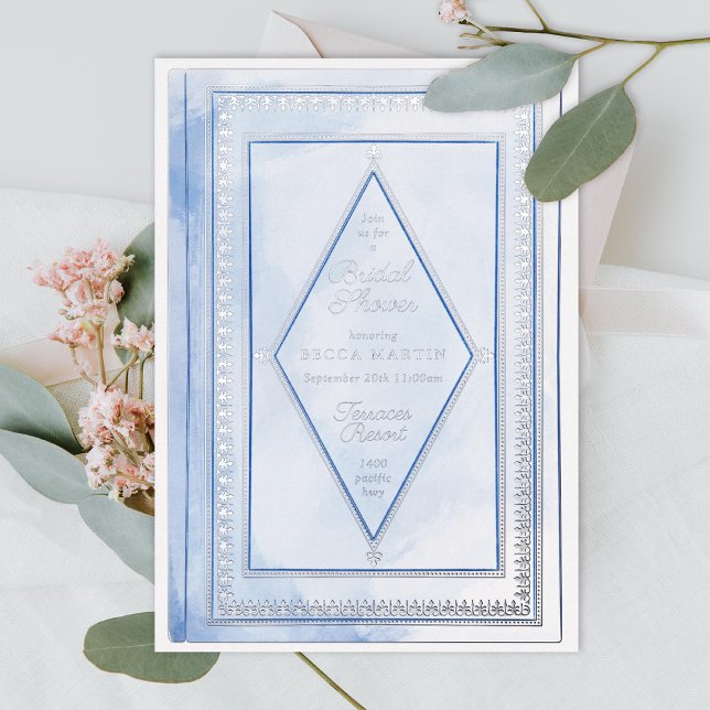 Romantic Antique Book Blue Bridal Shower Silver (Creator Uploaded)