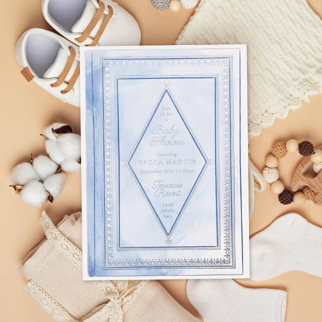 Romantic Antique Book Blue Bridal Shower Silver Fo (Creator Uploaded)