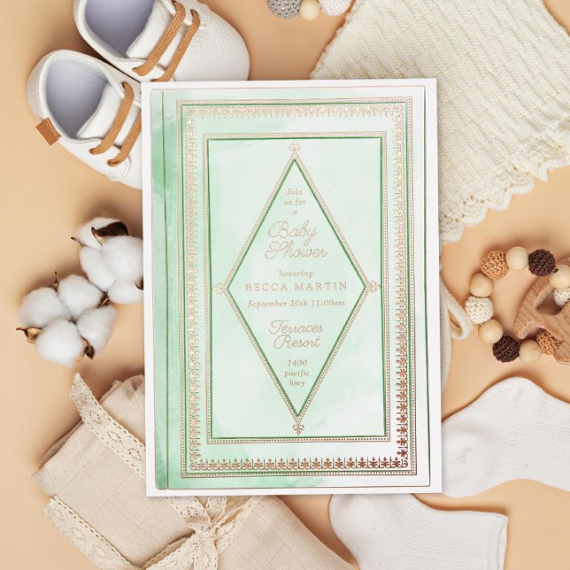 Romantic Antique Book Mint Green Baby Shower (Creator Uploaded)