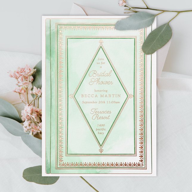 Romantic Antique Book Mint Green Bridal Shower  (Creator Uploaded)