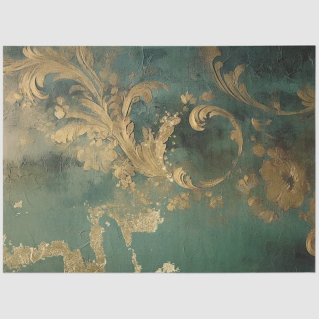 Romantic Antique Emerald and Gold Design Series 1 Tissue Paper (Front)