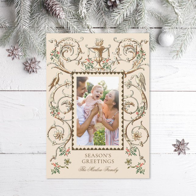 Romantic Antique Resort Embellishment Photo Holiday Card (Creator Uploaded)