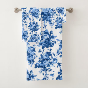 Romantic Antique Vintage Roses-Blue on White Bath Towel Set